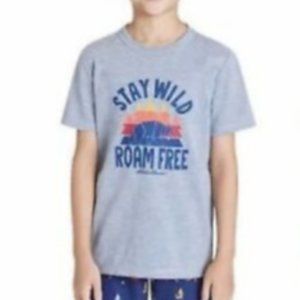 Eddie Bauer Kids "Stay Wild Roam Free" T-Shirt Size Medium (10/12) Gray NWOT